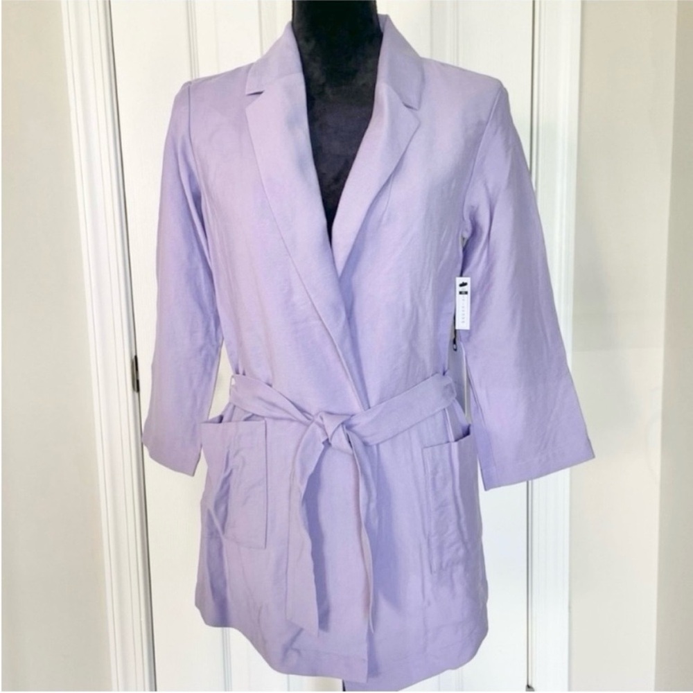 Leith Lavender Lightweight Tie Waist Open Front Blazer NWT Women's Size XS